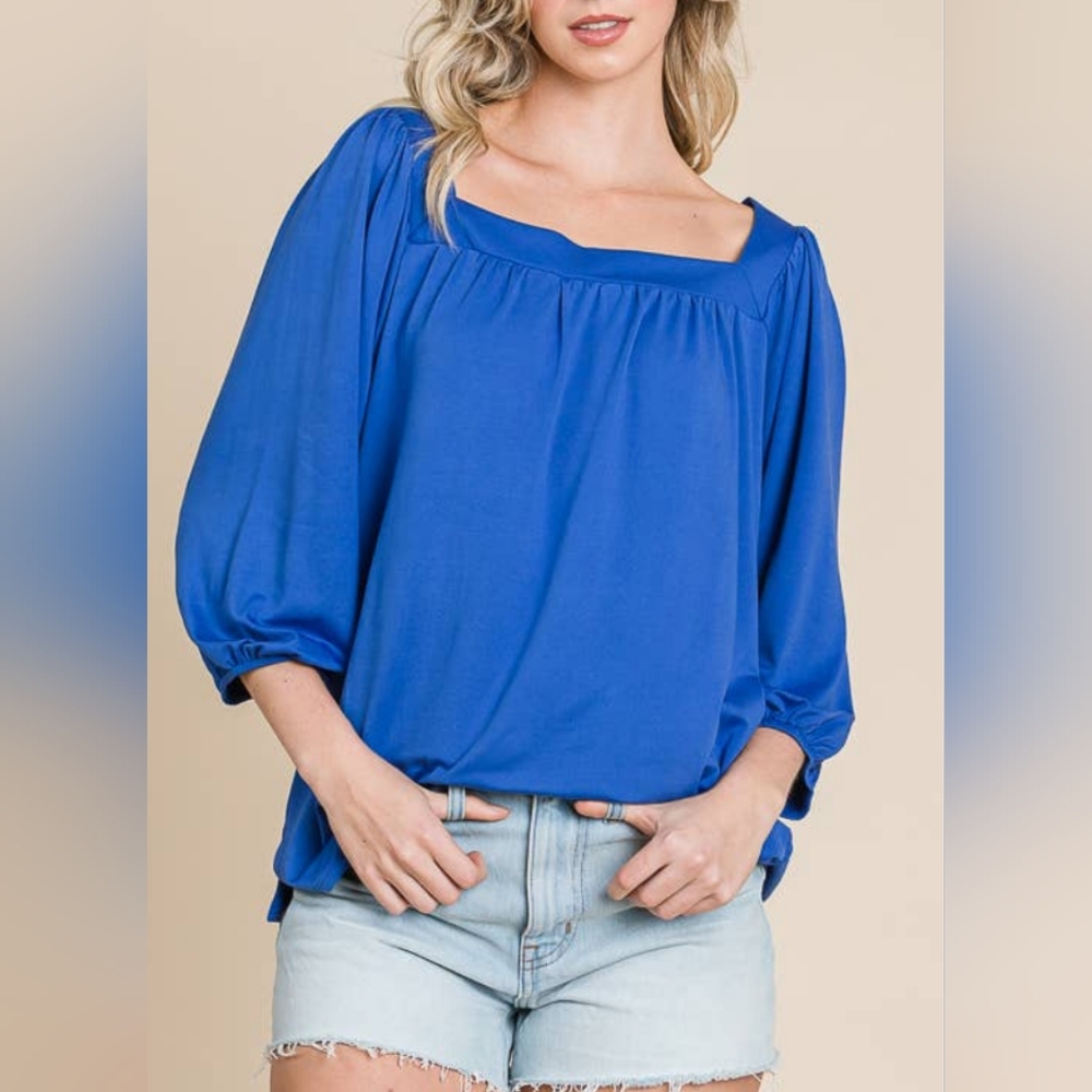 Culture Code Colbolt Blue Square Neck Flare Soft Stretch Solid Top L